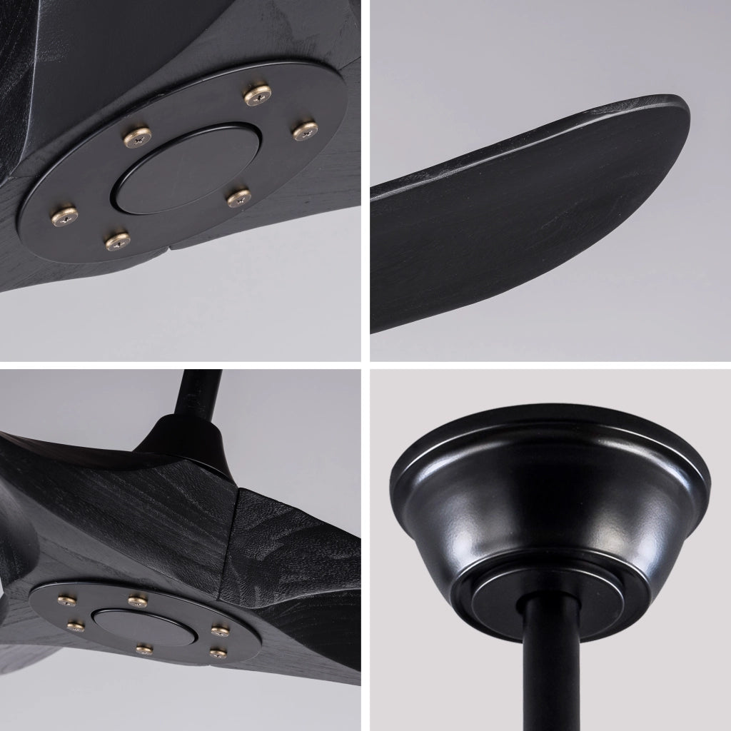 Ventilatore da soffitto 52 pollici senza luce; 3 pale in legno e telecomando; nero