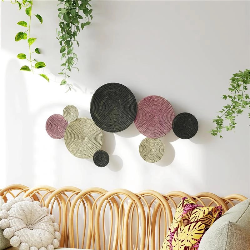 WALL ART A 8 DISCHI 3D IN METALLO, 110X7X58 CM, COLOR BRONZO, ARANCIONE E GIALLO