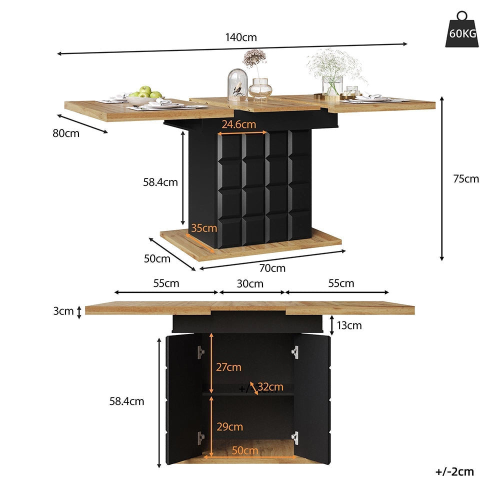 Tavolo estensibile - Xylo - 110-140x80cm motivo quadrettato
