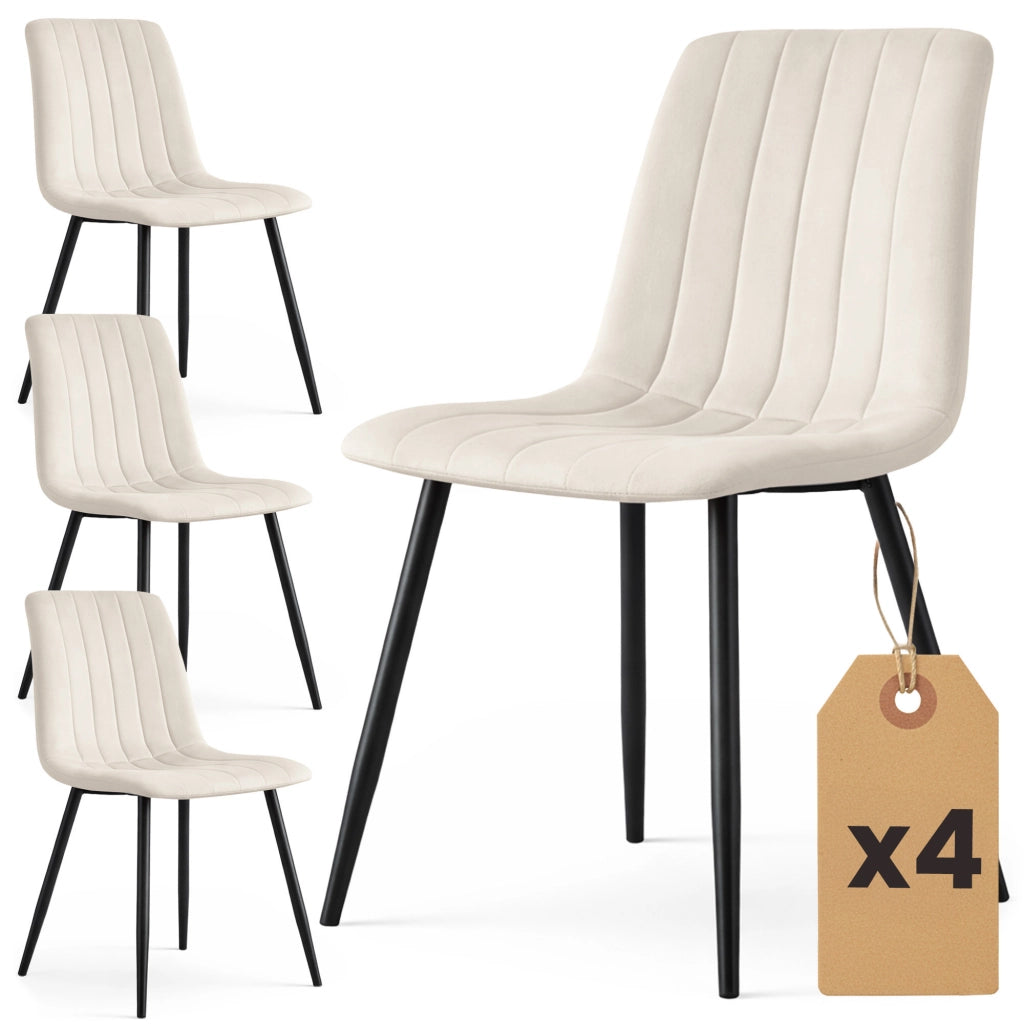 Set di 4 Sedie in velluto trapuntate LIVO Beige gambe nere