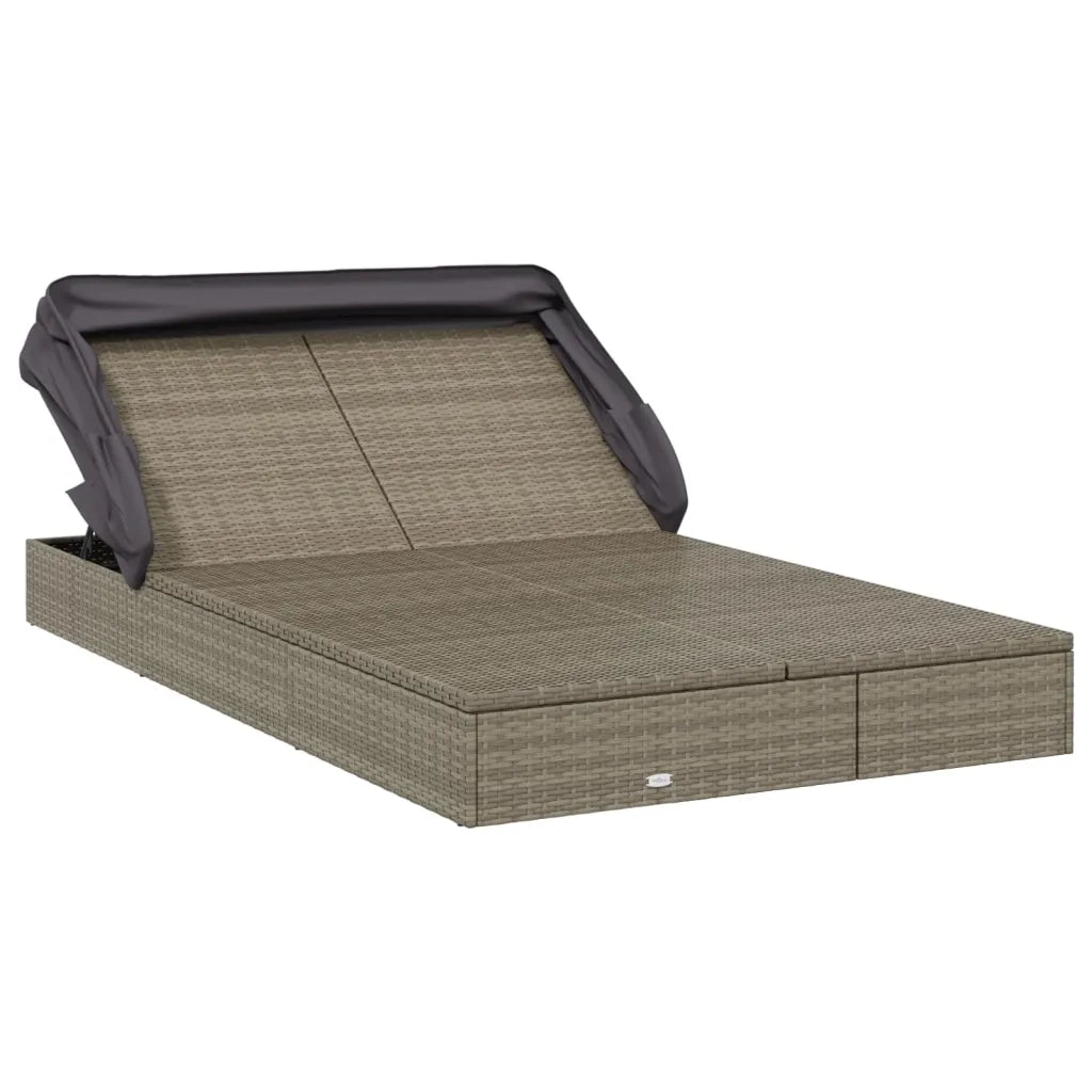 Sdraio da giardino | Lettino Doppio Tetto Pieghevole Grigio 213x118x97 cm Polyrattan