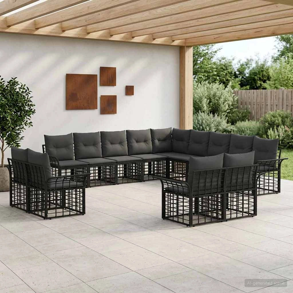 Set di divani da esterno 13 pz Nero e Grigio scuro Poliestere 3437809