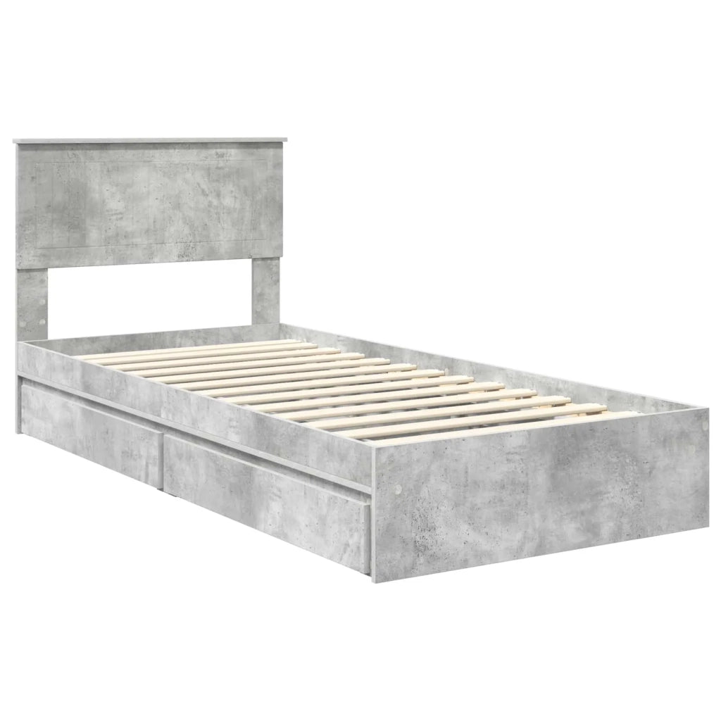 Letto con Contenitore con testiera Grigio cemento 90 x 190 cm