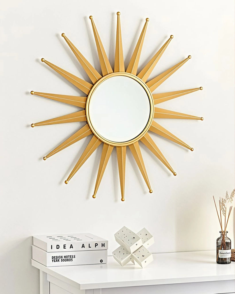 Specchio da parete dorato 60 cm rotondo a forma di sole sprazzo di sole decorativo pezzo soggiorno camera da letto