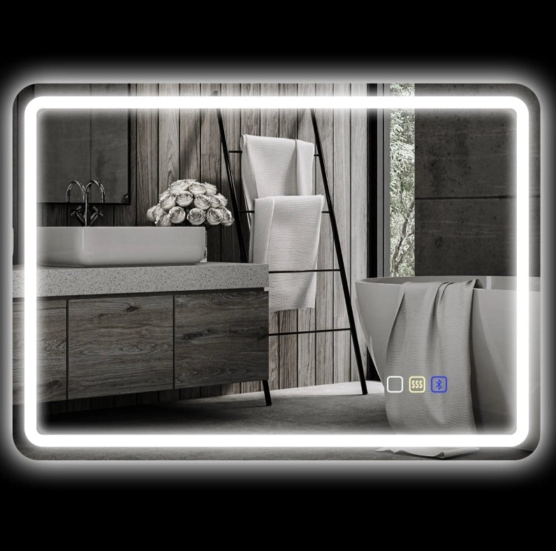 Specchio LED da bagno con musica, orologio e funzione antiappannamento