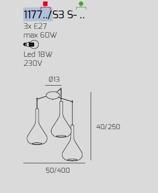 SOSPENSIONE OTTONE SAT. 3 LUCI SPOSTABILE VETRI TR + 2X FU 1177OS-S3 S-TF