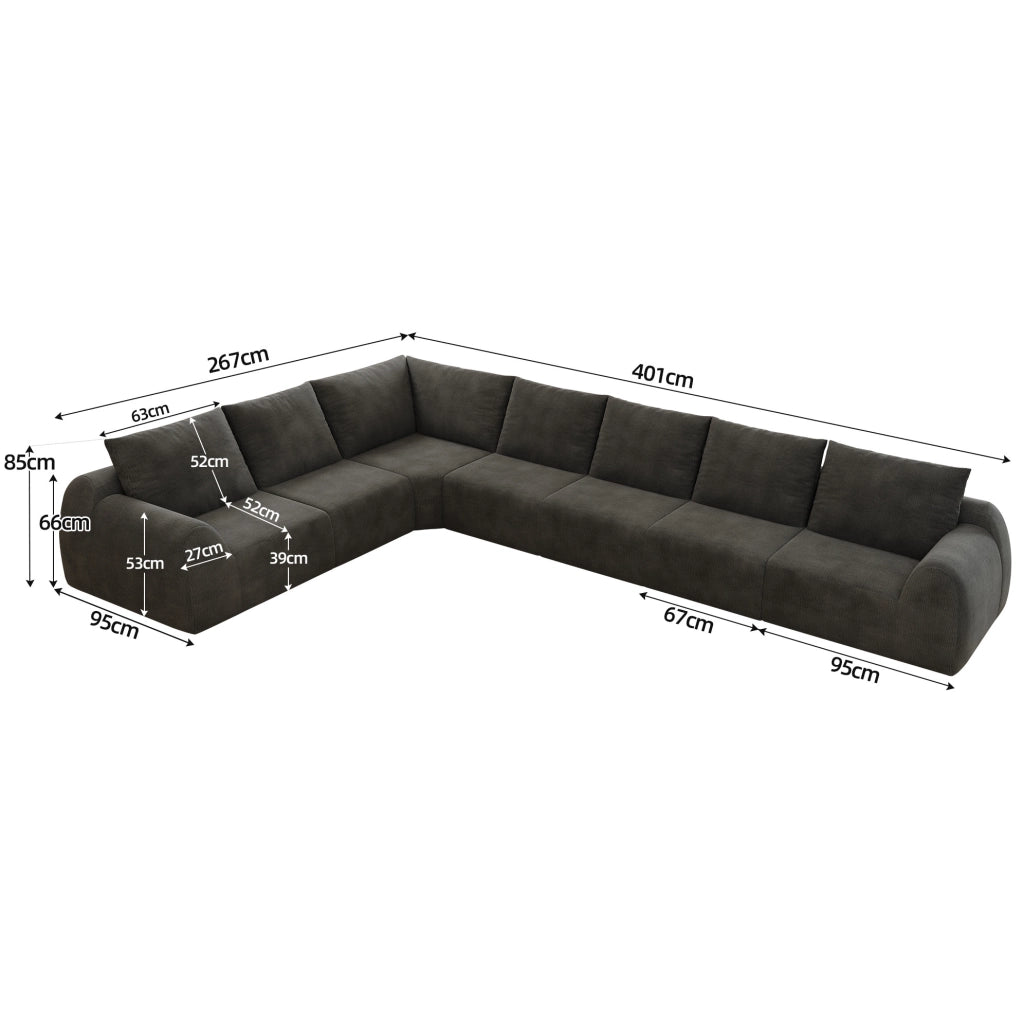 Divano compresso in tessuto chenille 401x267x85 cm; grigio scuro