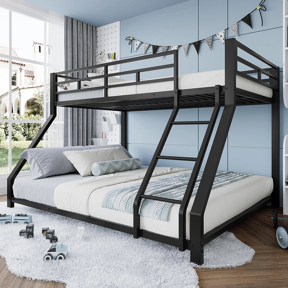 Letto a castello metallico 90+140x200cm - Xylo - nero, EN747, senza rete