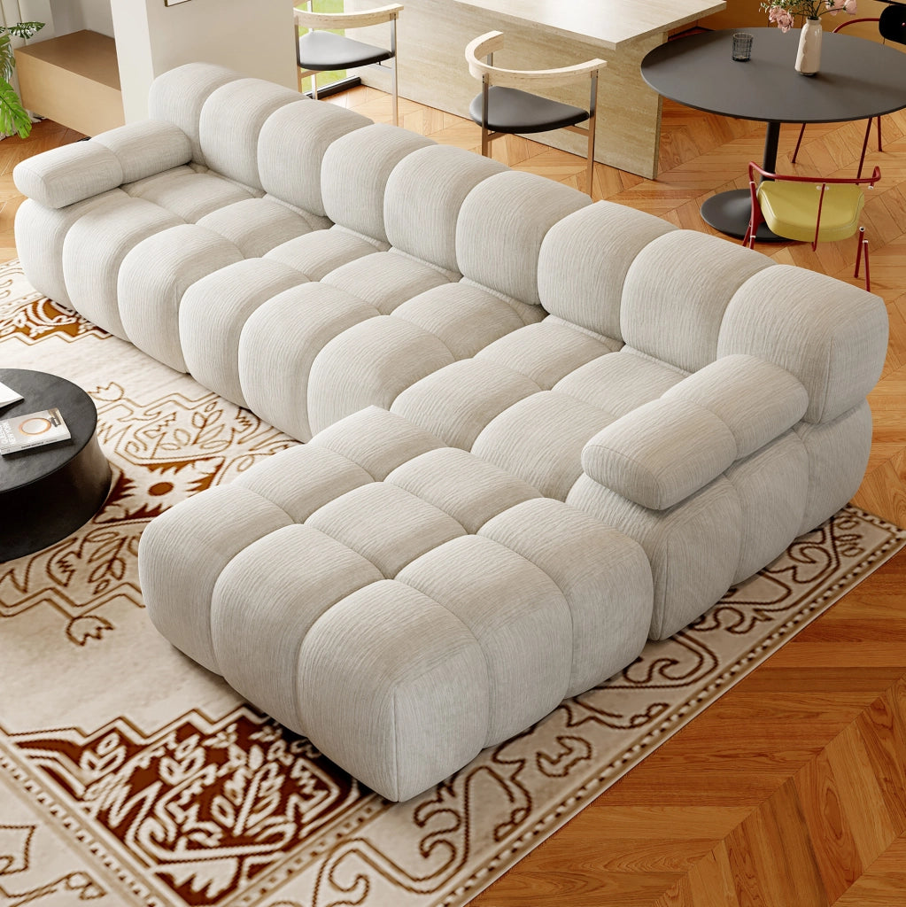DIVANO ANGOLARE a L 300x200x68 cm Tessuto Bianco