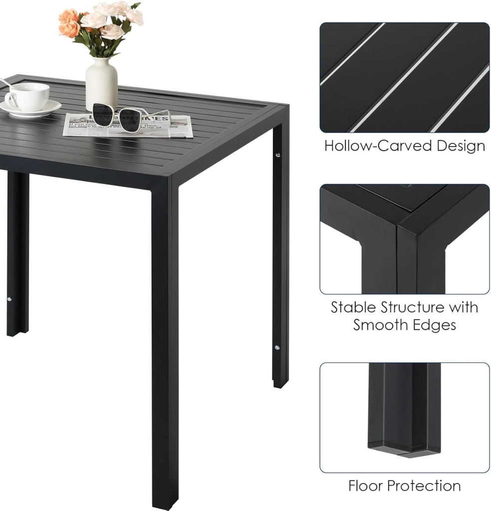 Set Giardino Esterno Aluminium 5 Pezzi, Tavolo da giardino tutto in Alluminio con 4 Sedie Pieghevoli Alto Regolabili, Resistente Alle Intemperie, Nero