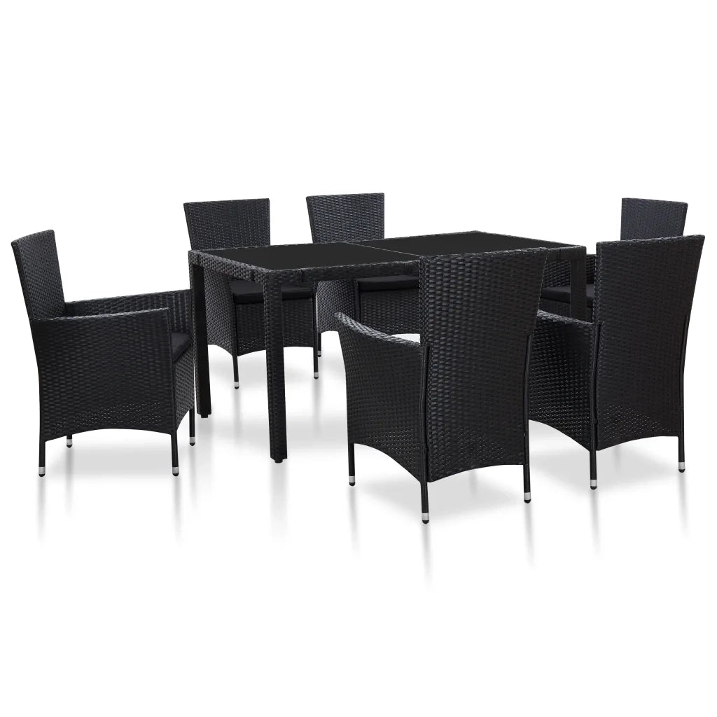 Set Mobili da Pranzo per Giardino 7 pz in Polyrattan Nero  cod mxl 35158