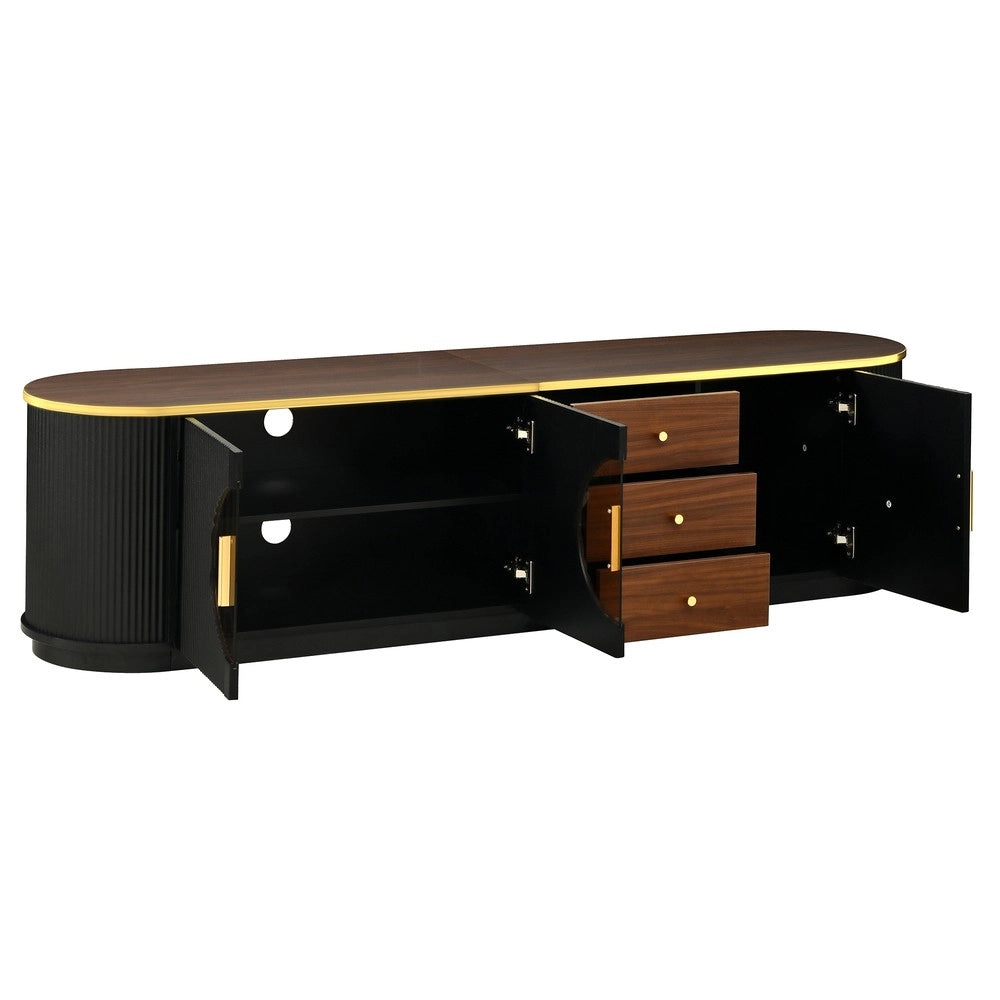 Mobile TV Lowboard ¨C MINIMAL ¨C Vetro Marrone, MDF, Maniglie in Alluminio, Design con Scanalature