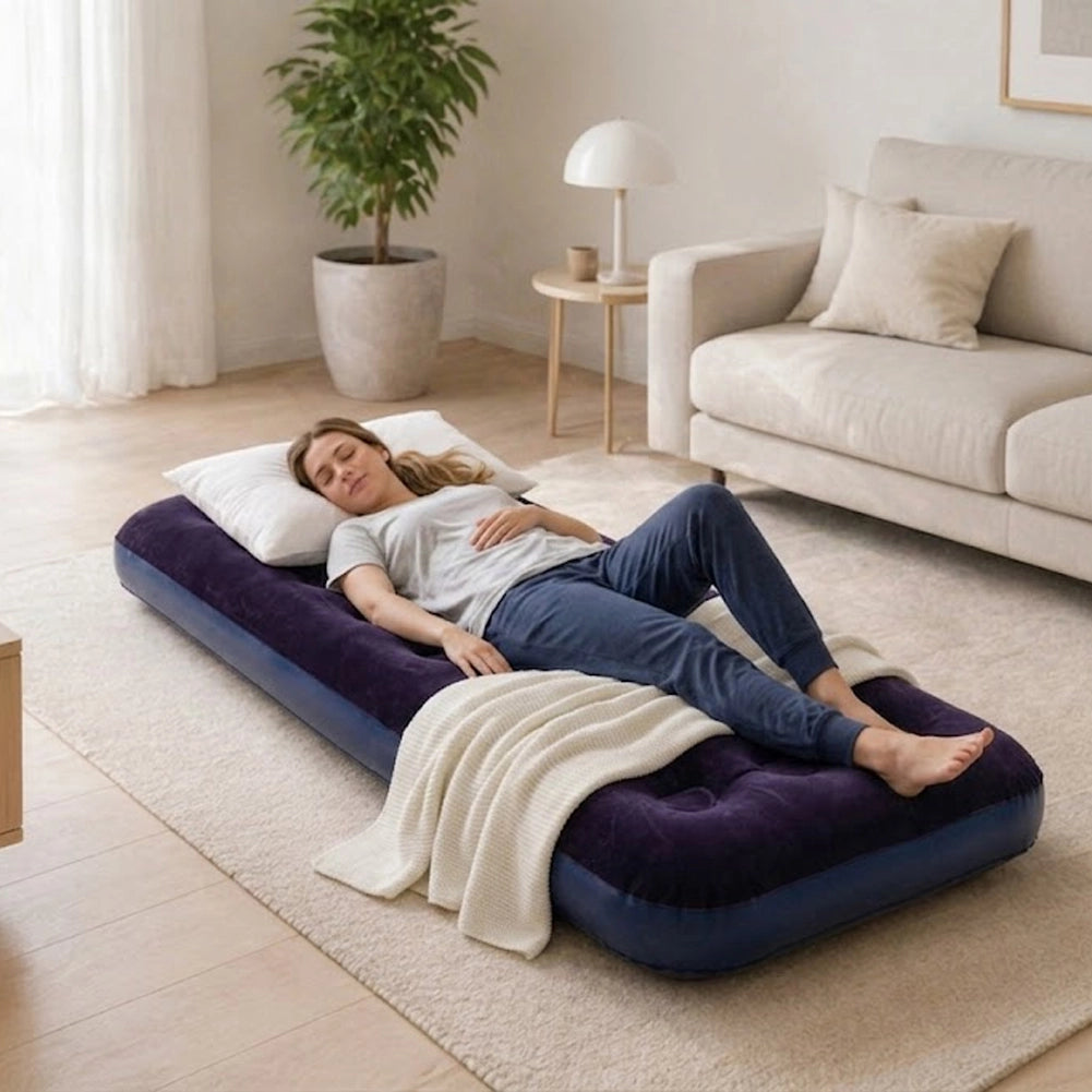 Materasso Singolo Gonfiabile 191x73x22 cm Floccato Ergonomico da Campeggio in PVC Blu