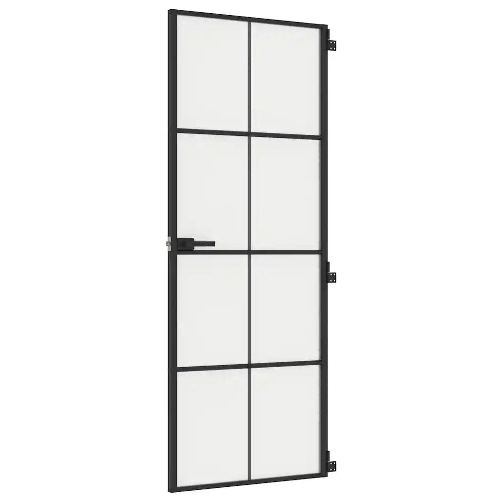Porta Interni Sottile Nera 76x201,5cm Vetro Temperato Alluminio 155125