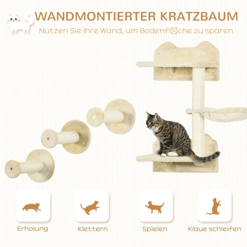 SET SCALINI PER GATTI 4 PEZZI con tiragraffi, amaca, beige