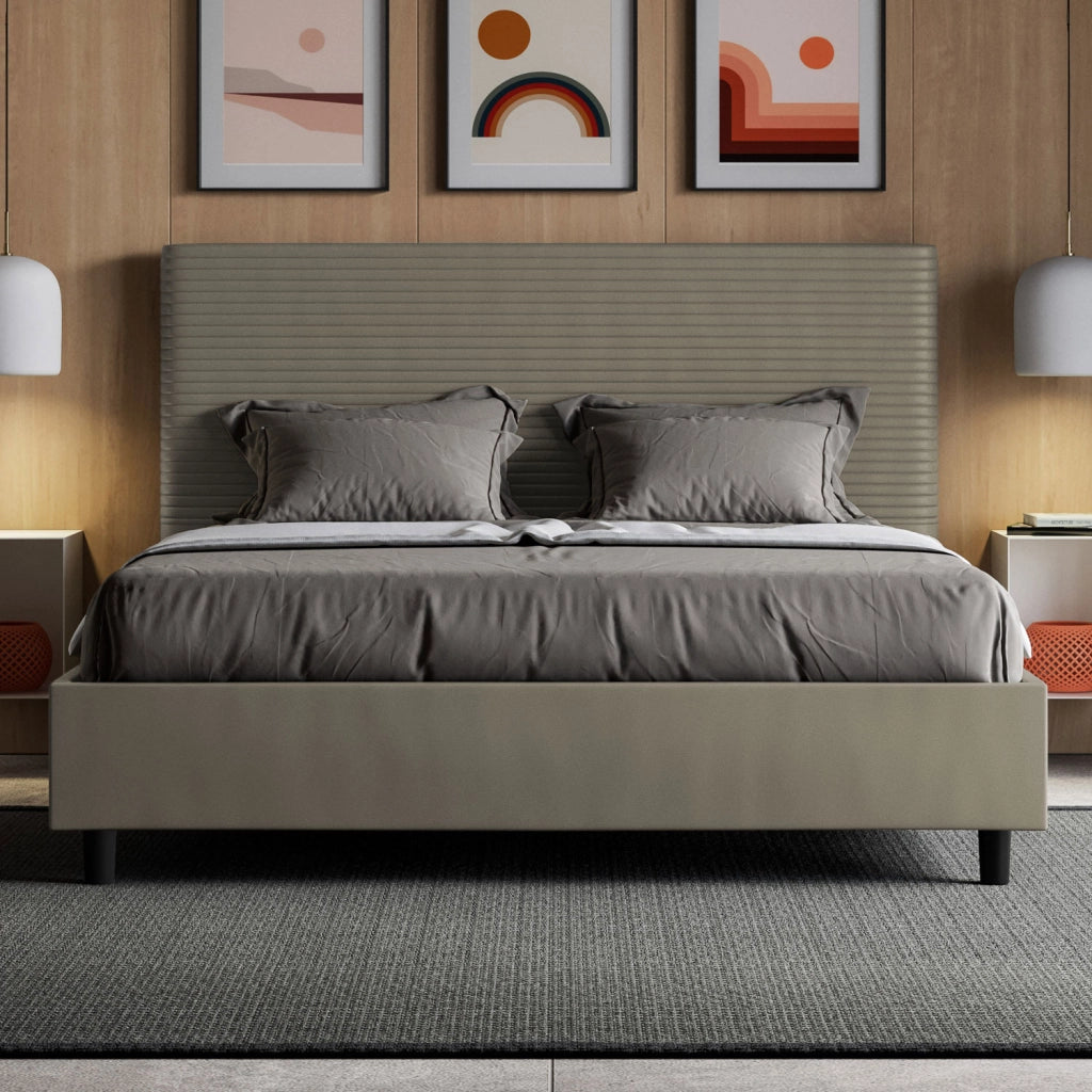 BS COM Letto matrimoniale francese con rete imbottito 140x200 similpelle cappuccino