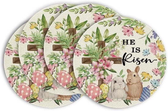 Set di 4 Piastre di Pasqua a forma di Uovo, con Conigli, Fiori e Uova Colorate, per Feste di Pasqua e Primavera