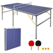 Tavolo da Ping Pong Pieghevole 182x91 cm con Rete, 2 Racchette e Palline, Blu