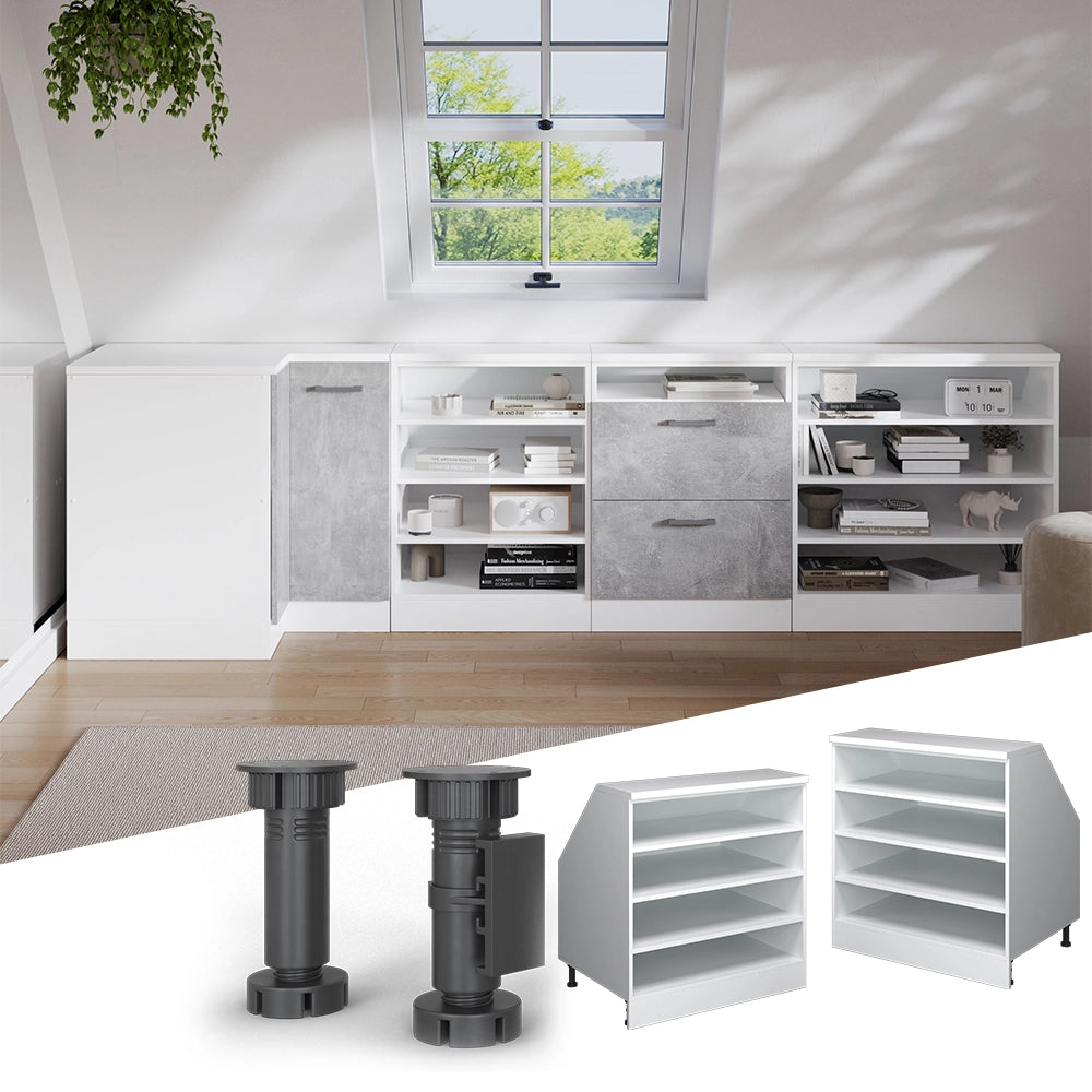 Mobile cucina sottotetto R-Line Bianco/Bianco 80 cm con 4 scomparti, carcassa 60 cm profondità Vicco