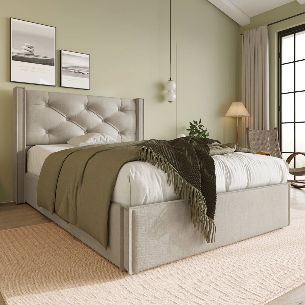 Letto singolo imbottito 90x200 cm con contenitore e testiera trapuntata