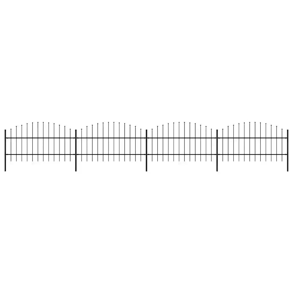Recinzione da Giardino | Recinzione da cortile con Punta a Lancia in Acciaio 714,5x100 cm Nero