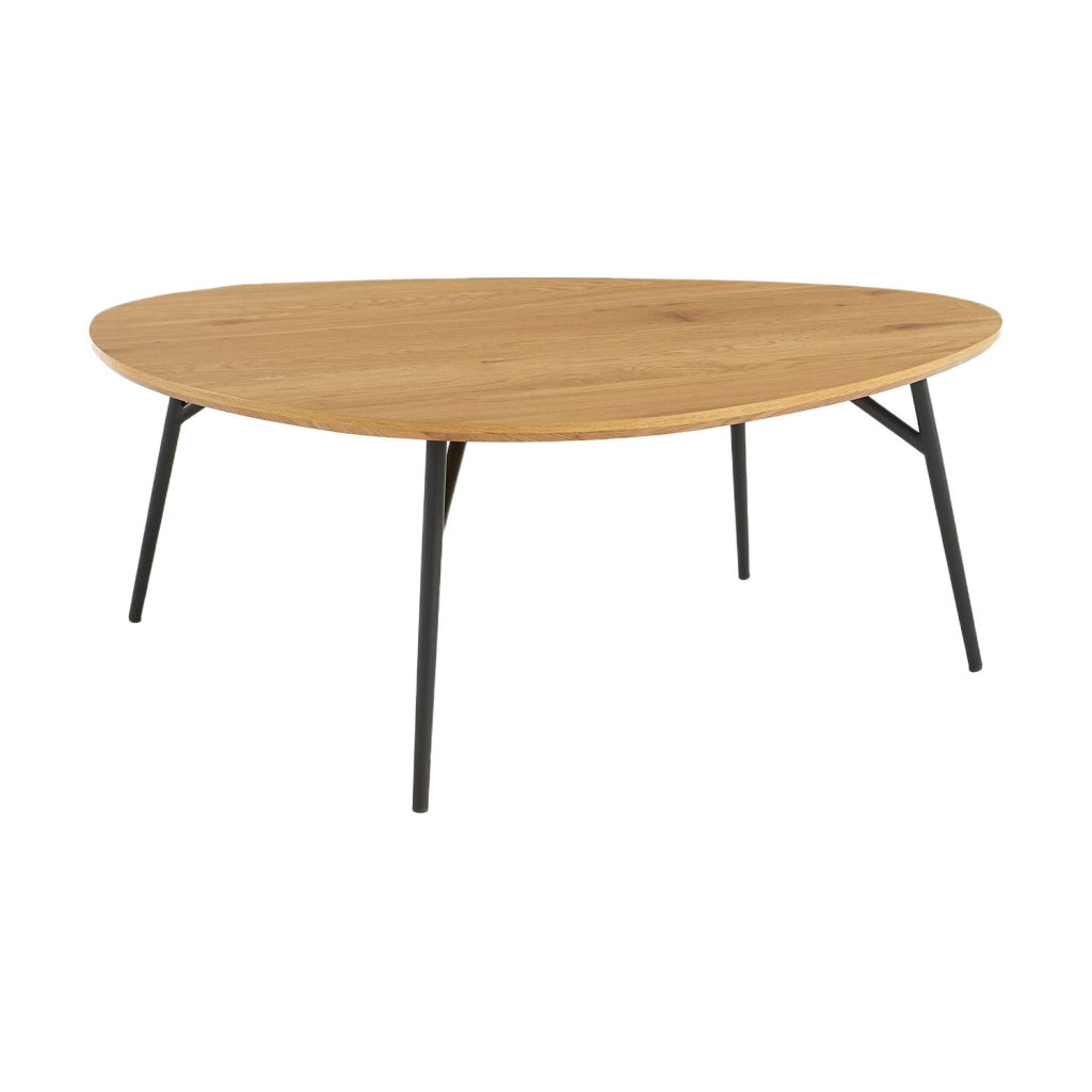 Tavolino ovale con gambe in metallo nero e effetto rovere, quercia