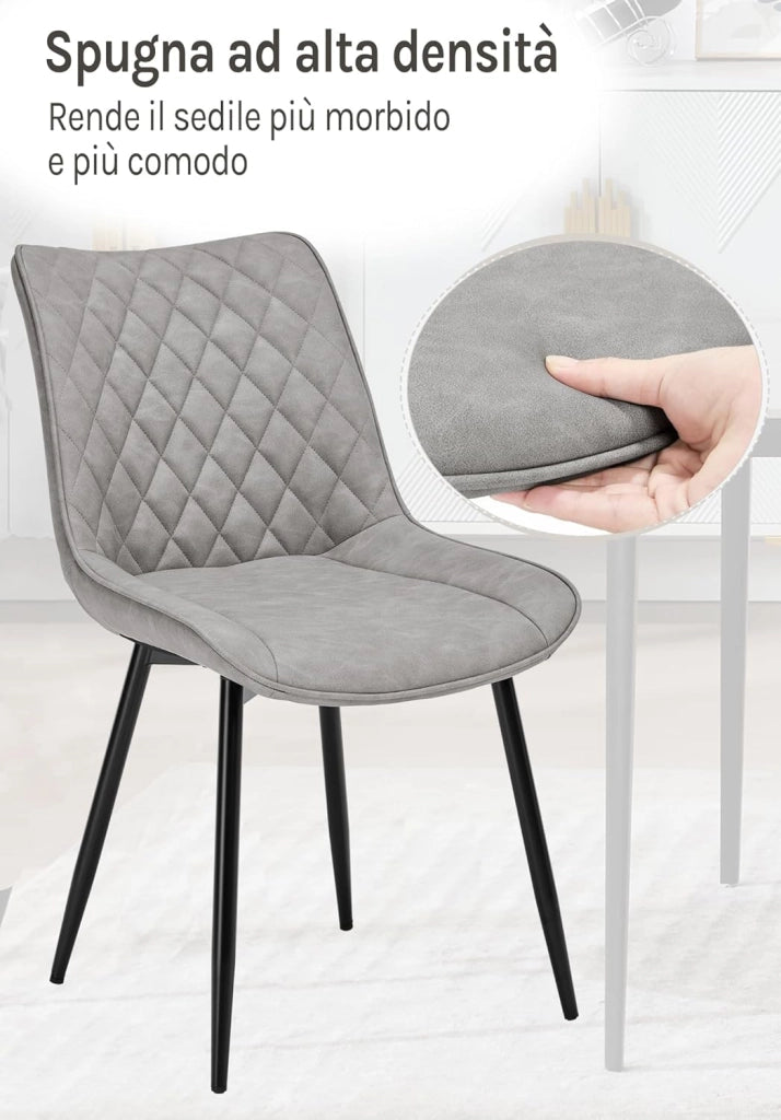 set di 4 sedie sala da pranzo sedie cucina moderne sedie imbottite Adatte per Sala Pranzo, Soggiorno, Camera da Letto Estetica in Ecopelle Grigio Metallo BH210gr-4