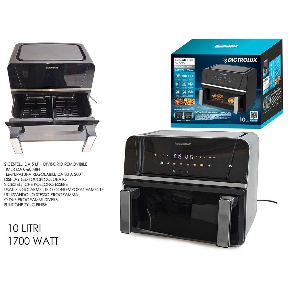 Trade Shop - Friggitrice Ad Aria Scomparto Doppio O Singolo 10lt 1700w Display Led Funzione Sync Finish -