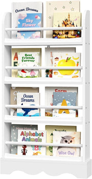 Libreria Montessoriana per Bambini, Scaffale Porta Libri Salvaspazio a 4 Ripiani, Piccola Libreria a Muro in Legno, per Cameretta, Stanza dei Giochi, 60x12x108cm