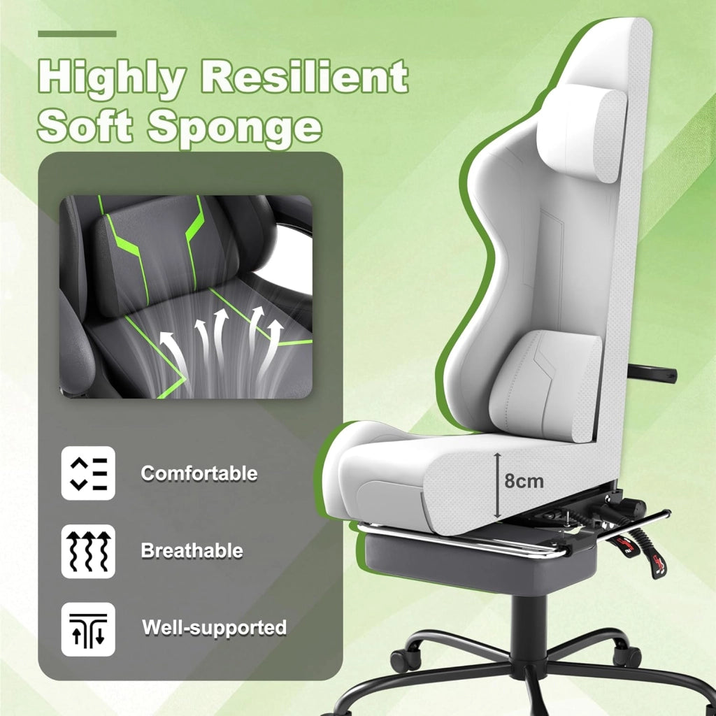 Sedia da gaming, massaggiante, colore grigio, per gaming, con poggiapiedi, poggiatesta e massaggi, ergonomica, regolabile in altezza, per sala giochi, ufficio