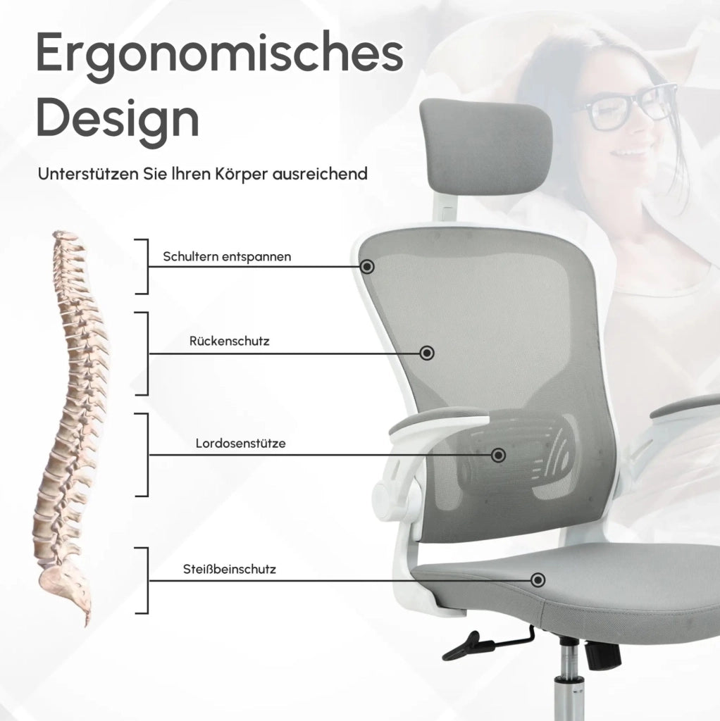 Sedia da ufficio ergonomica grigia con poggiatesta