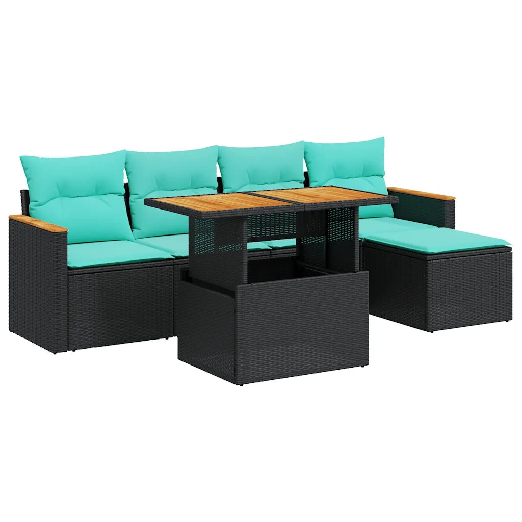 Set Divano da Giardino 6 pz con Cuscini Nero in Polyrattan 3327473