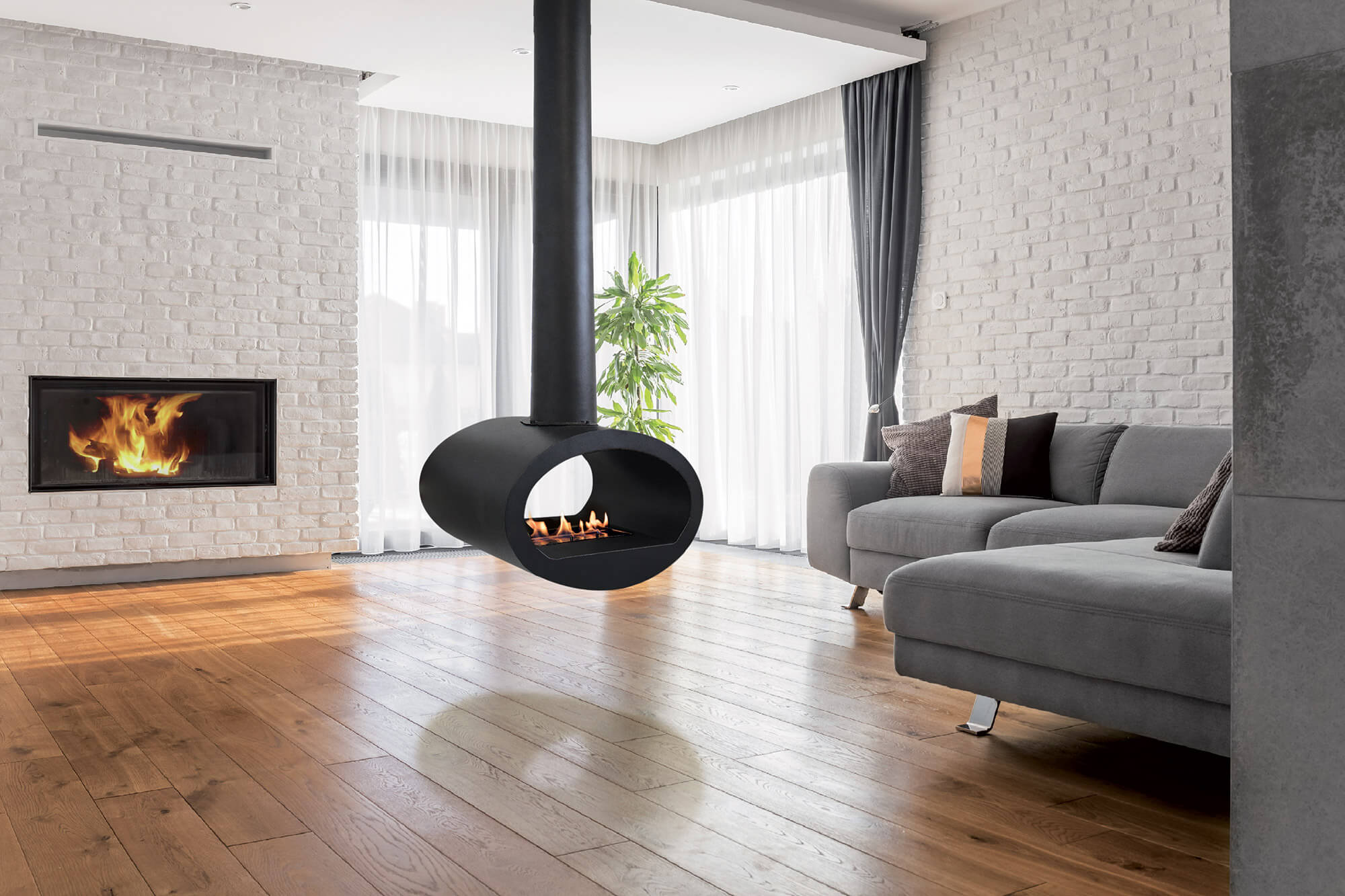 Camino a Bioetanolo da Soffitto 60x40x190 cm Karlsen Cervinia Nero