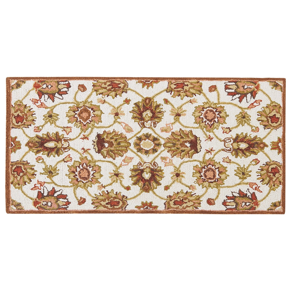 Tappeto in lana beige e marrone 80 x 150 cm a pelo fitto con motivo orientale