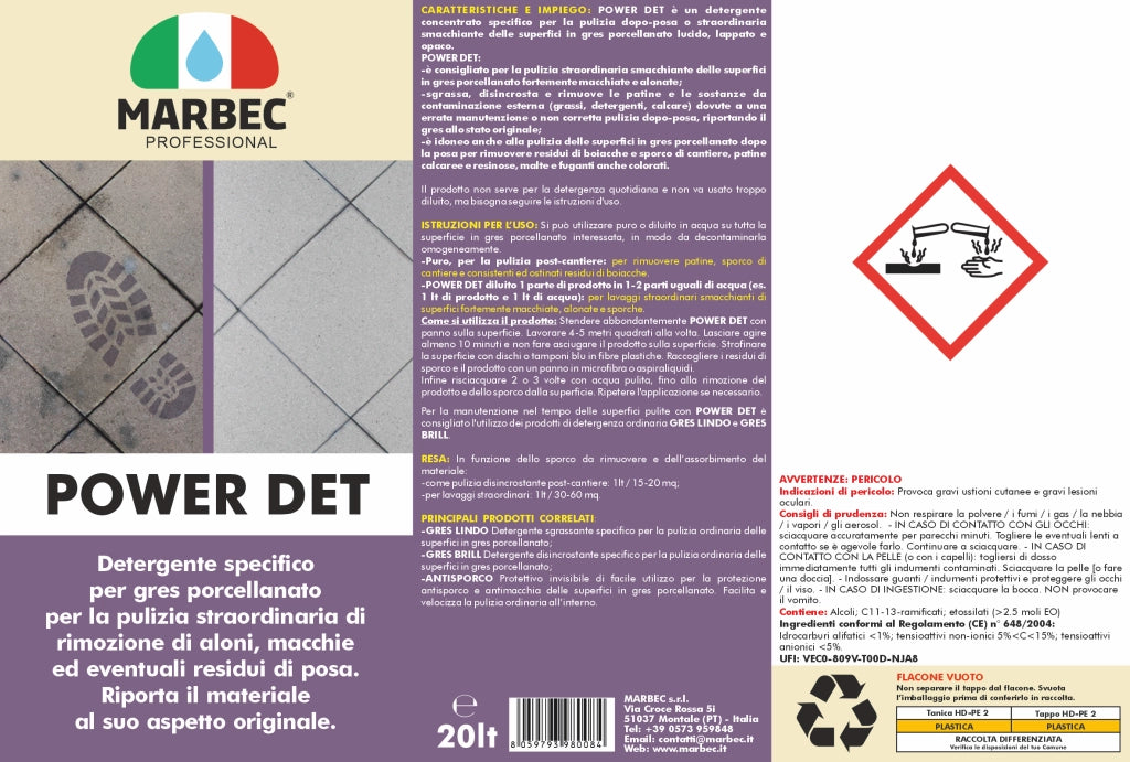 Come pulire il gres porcellanato POWER DET   20LT
