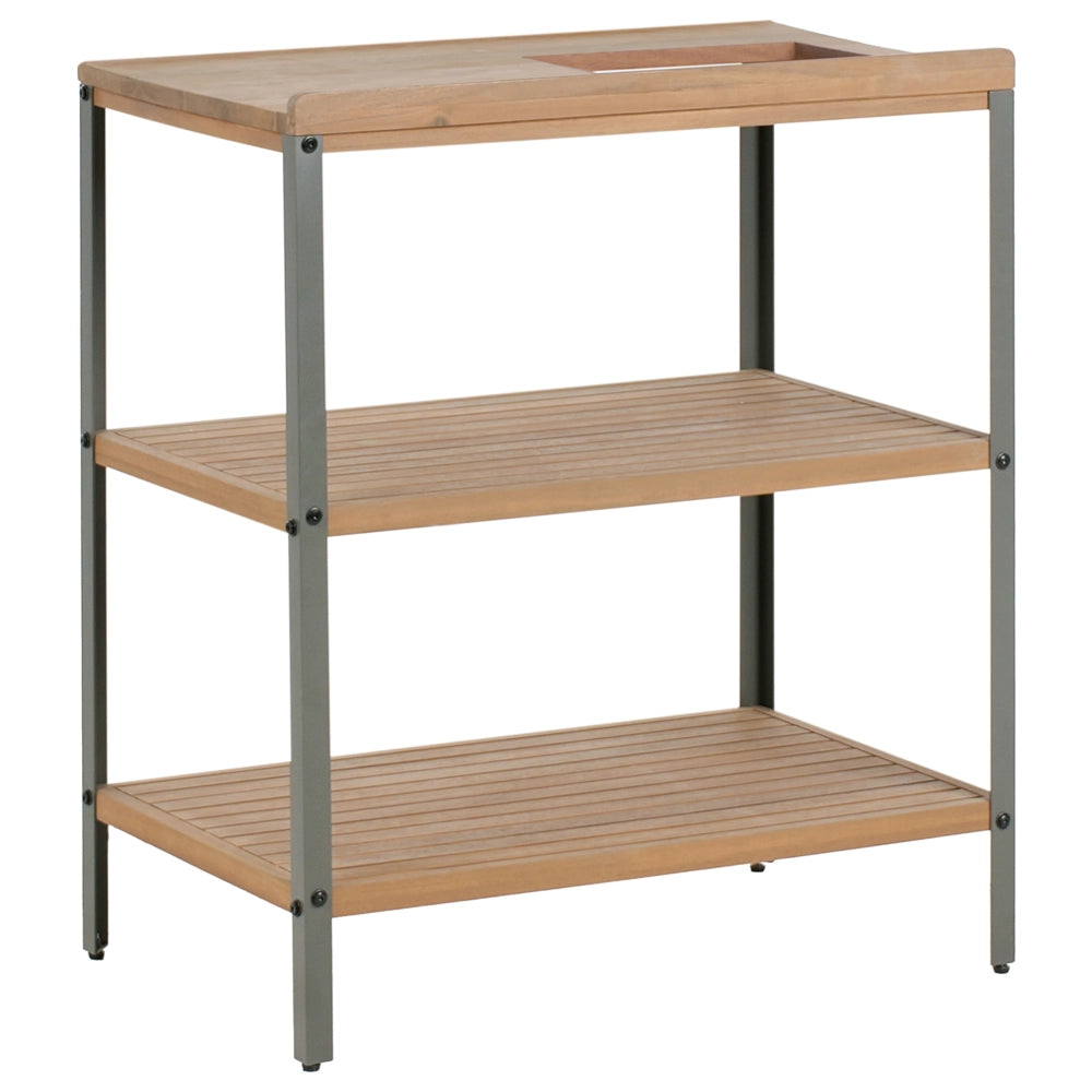 Isola da cucina per esterni marrone e nera con lavello in legno d'acacia 2 ripiani con top 50 x 80 x 92 cm Giardino Cucina Pranzo