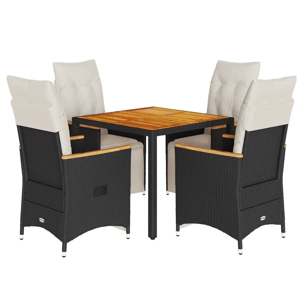 Set Bistrò da Giardino 5 pz con Cuscini in Polyrattan Nero