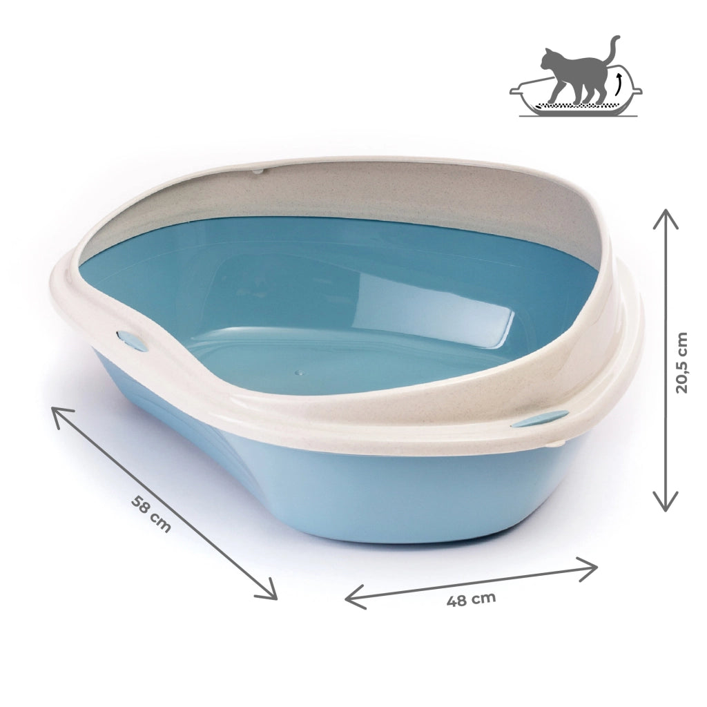 Lettiera Angolare per Gatti con Bordo Antisporco e Accesso Facilitato – Disponibile in 49x40x17,5 cm e 58x48x20,5 cm Azzurra - L:58x48x20,5cm