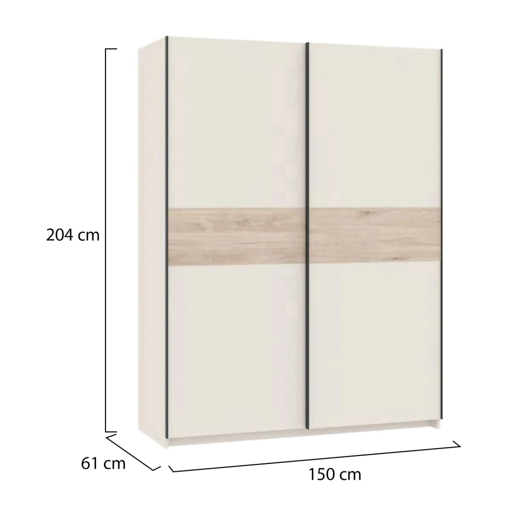 Armadio Camera da Letto Manita, Guardaroba 2 Ante 2 Ripiani, 150x204h cm Beige Cashmere