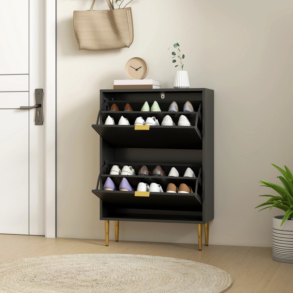 Scarpiera 12 paia con 2 cassetti e ripiani regolabili ¨C zephmum ¨C nero 60x24x91.5cm