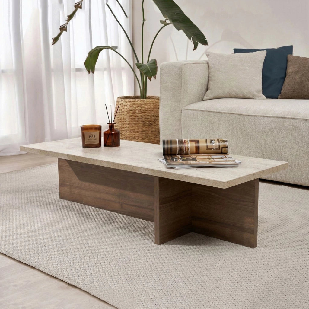 Marmorito, Tavolino da Salotto Forma Rettangolare, 120x45x30h cm Marrone Noce