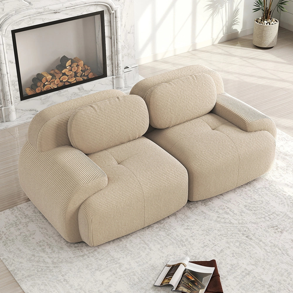 Divano loveseat 82" in velluto - Xylo - Modulare, braccioli curvi, imbottitura elastica, beige