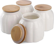4 contenitori di conservazione alimentare in ceramica da 10oz con coperchio aereostatico in bambù contenitori in ceramica bianchi con coperchio di contenimento per biscotti, farina, zucchero, semi di zucca.
