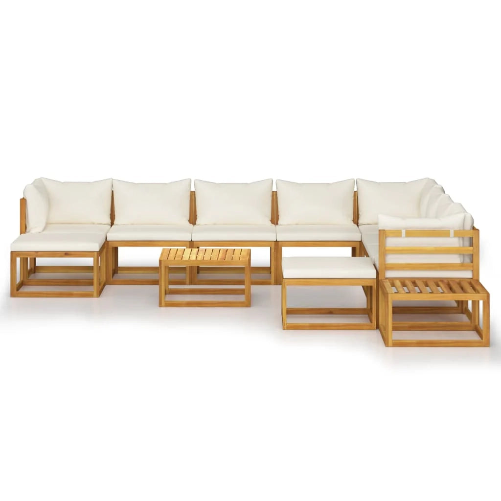Mobili da giardino mobili da esterno Set di mobili da 12 pezzi con cuscino color crema in legno massello di acacia 02_0015530