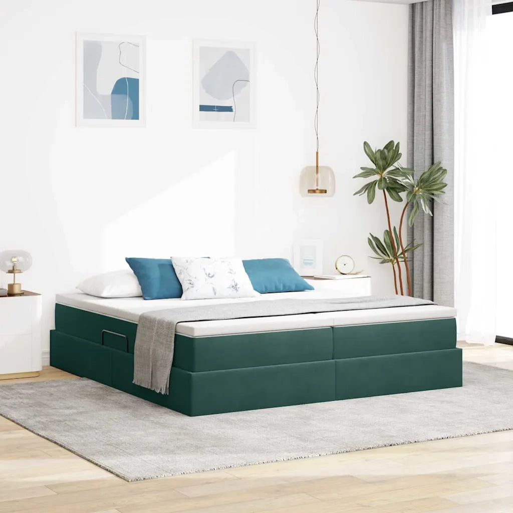 Letto con contenitore e materasso Verde Scuro 200 x 200 cm