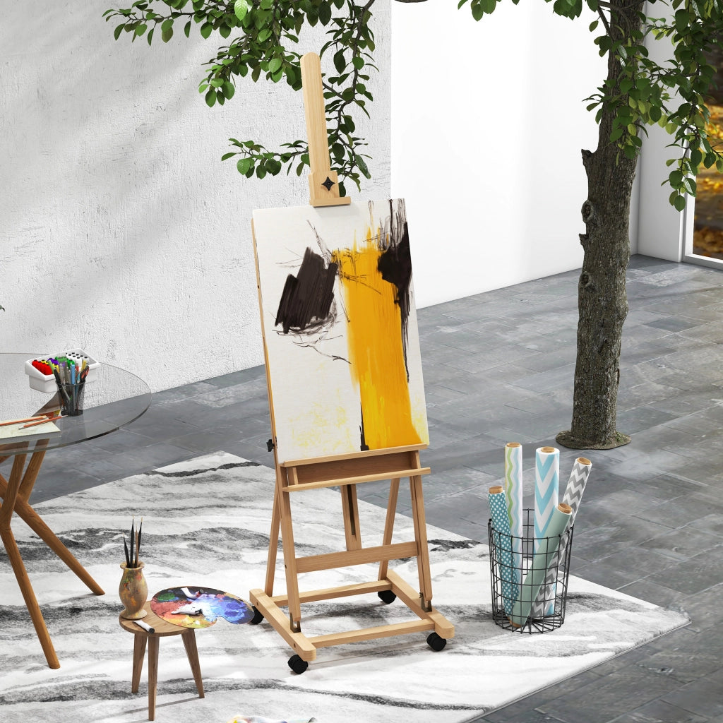 Cavalletto da Pittura Regolabile con 4 Ruote ¨C Zephmum ¨C Naturale e Nero