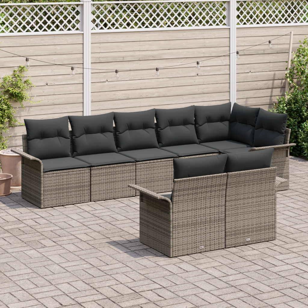 Set Divano Giardino 8 Pezzi con Cuscini Grigio Polyrattan