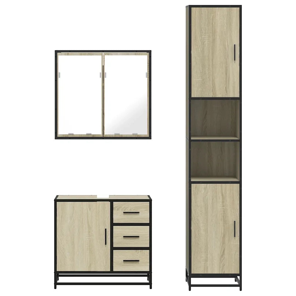 Set Mobili da Bagno 3 pz Rovere Sonoma in Legno Multistrato