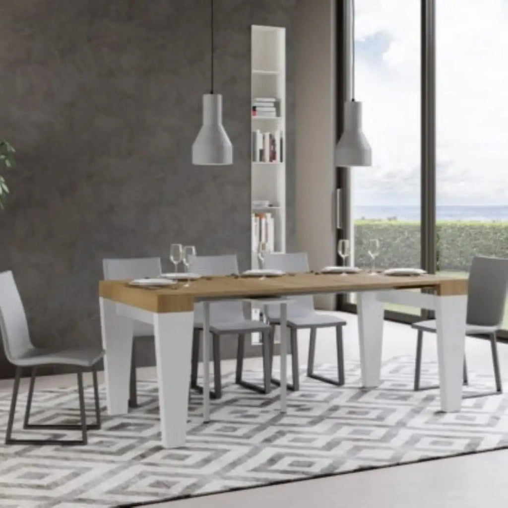 Consolle allungabile 90x40/196 cm Spimbo Mix Small piano quercia natura - struttura bianco frassino