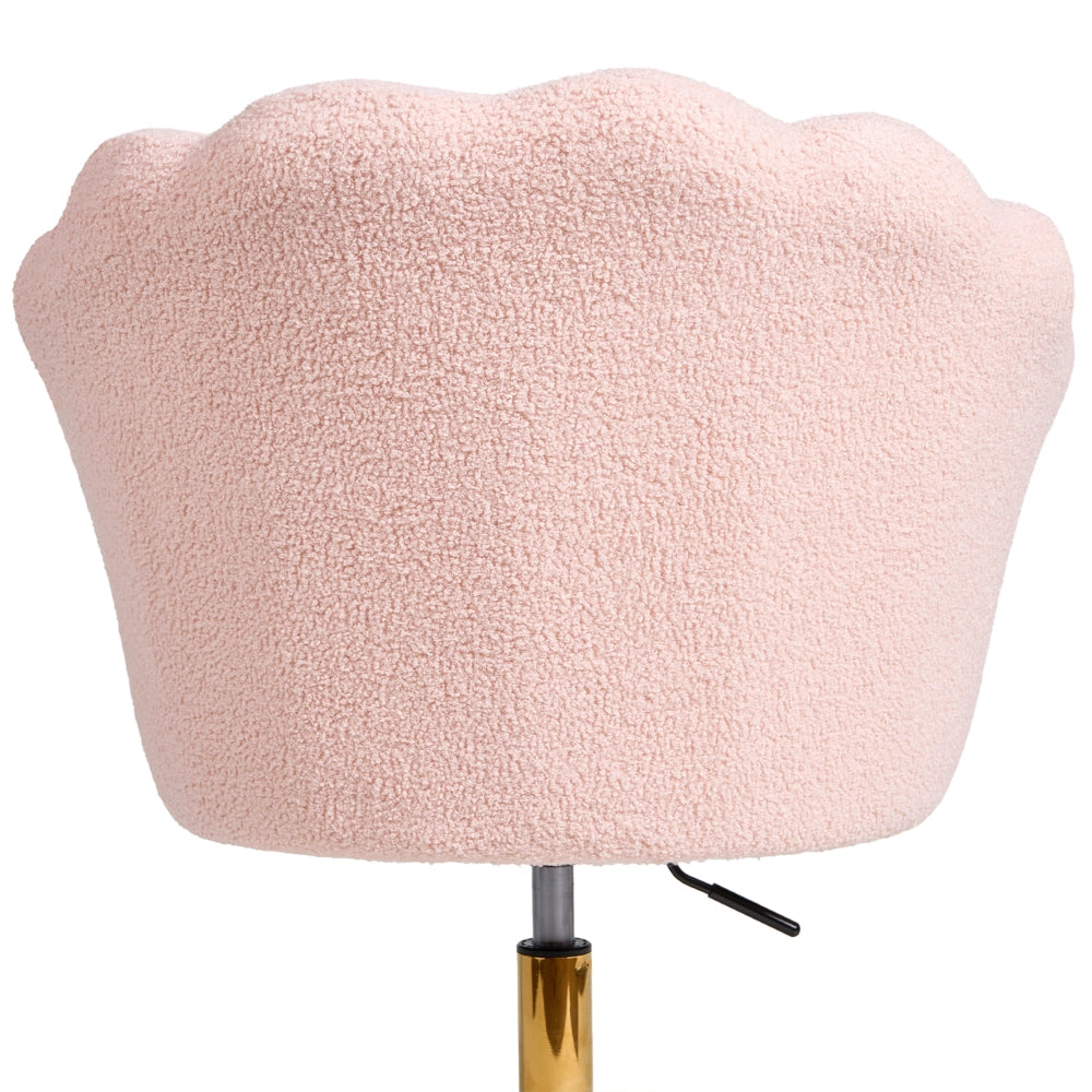Poltrona da Ufficio Girevole Rosa Pastello in Bouclé con Base a Stella Regolabile in Altezza